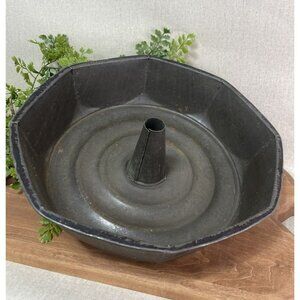 Antique Metal Cake Pudding Tube Pan Octagon Shaped 10 Inch Primitive